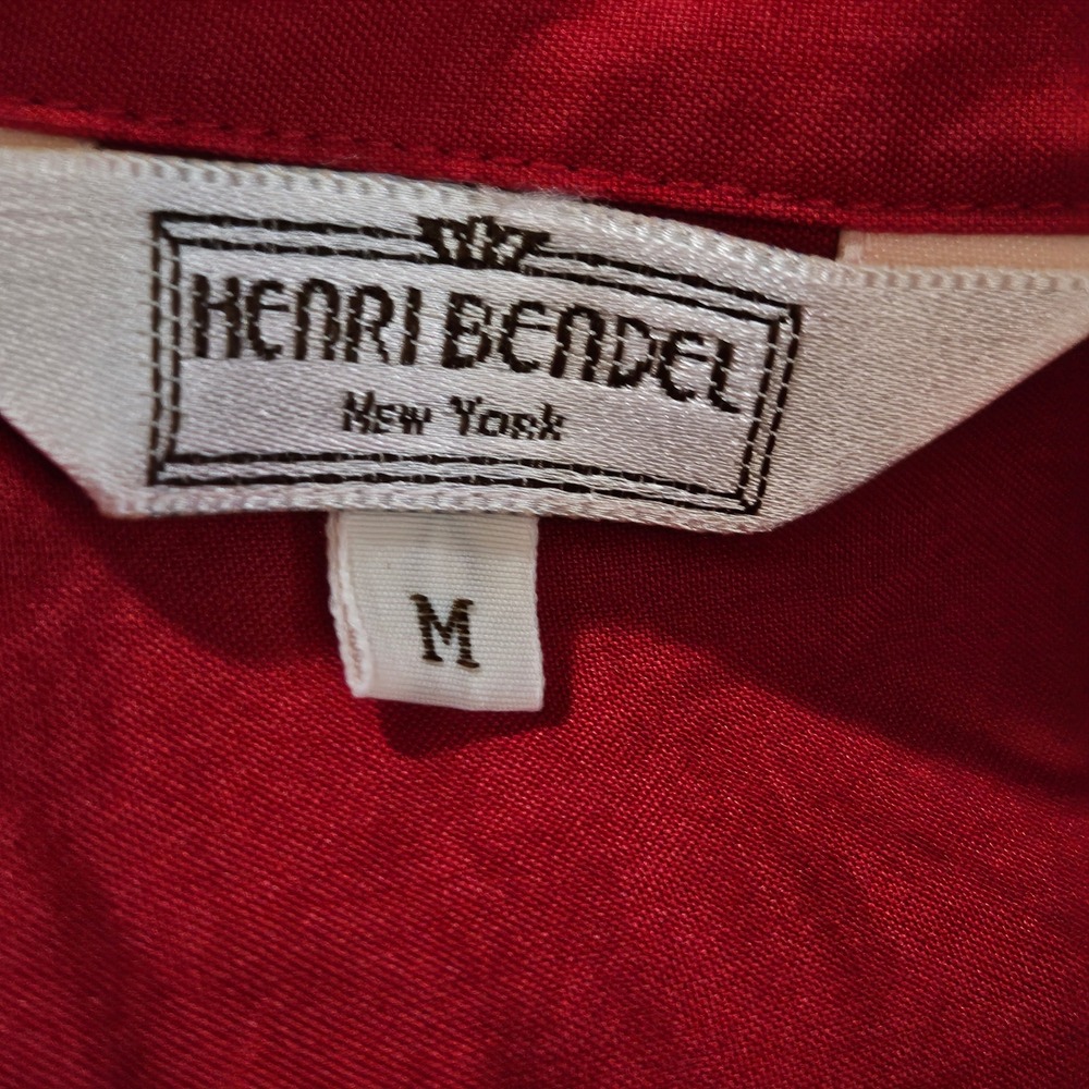 Henri Bendel Red 100% Silk Button Down Shirt Long Sleeve Mother of Pearl Mens M - Picture 3 of 7